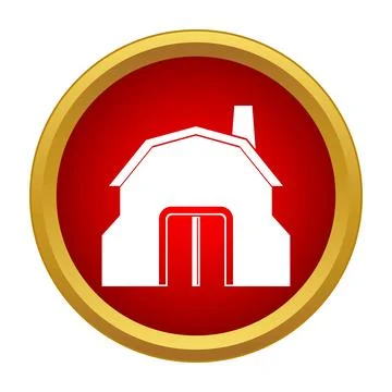 Red circle icon featuring white barn farm building Ilustración de archivo