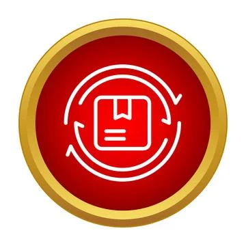 Red circle icon with package return arrows Stock Illustration