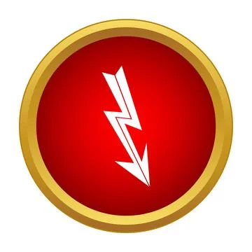 Red circle icon portraying a white lightning energy symbol Stock Illustration