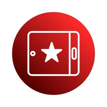 Red circle icon representing a tablet with a star shape embodying modern te.. Stock-Illustration