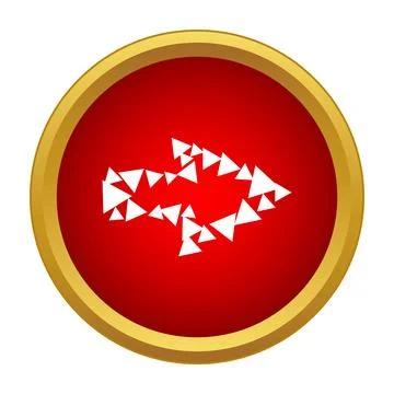 Red circle icon showing forward arrow made of triangles Stock Illustration