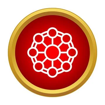 Red circle icon showing network hub connections 스톡 일러스트
