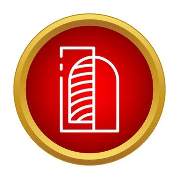 Red circle icon showing open arched door concept Stock Illustration