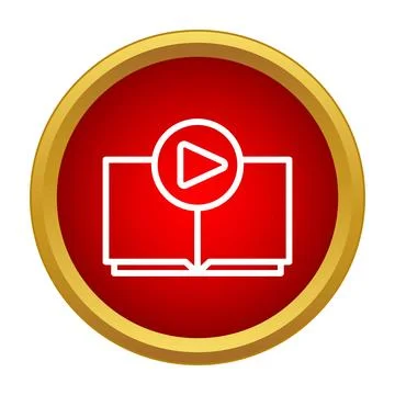 Red circle icon showing an open book with a play button 库存插图