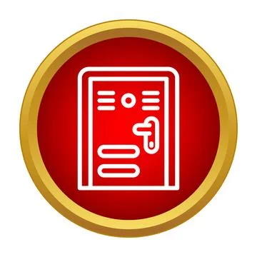 Red circle icon showing security entry door with handle Illustration