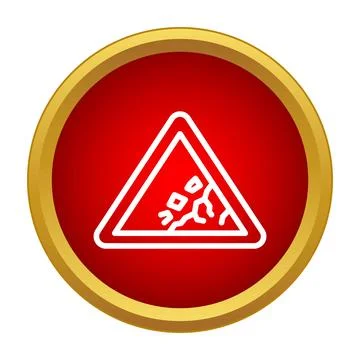 Red circle icon warning falling rocks landslide danger Stock Illustration