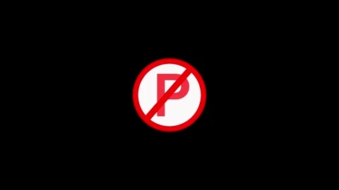 Red circle icon with white letter P on black background Stock Footage 333782140