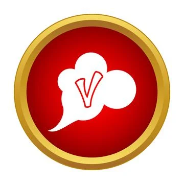 Red circle icon with white speech bubble and checkmark Stock Illustration