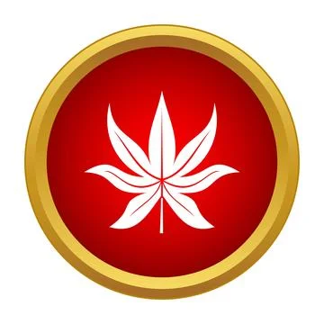 Red circle icon with white stylized maple leaf Stock Illustration