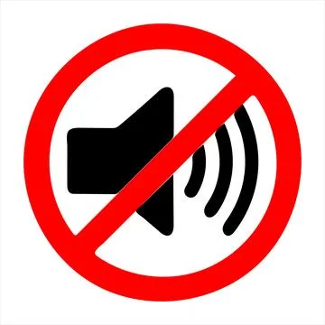 Red circle with line through sound on white background no sound silence Stock Illustration