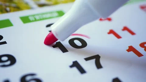 Red circle. Mark on the calendar at 10. Stock Footage 155155052