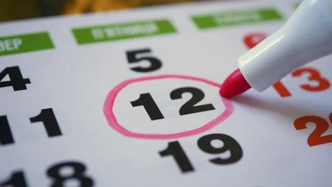 Red circle. Mark on the calendar at 12. Stock Footage 155154684