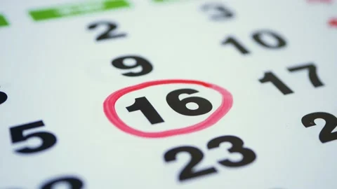 Red circle. Mark on the calendar at 16. Stock Footage 155155135