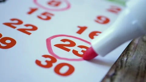 Red circle. Mark on the calendar at 23. Stock Footage 155154884