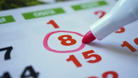 Red circle. Mark on the calendar at 8. Stock Footage 155154869