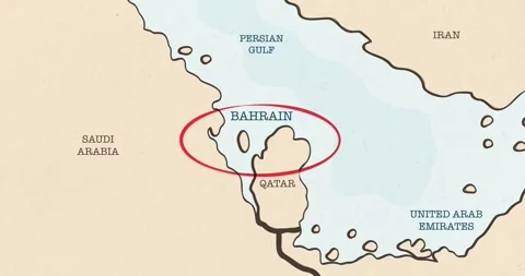 A red circle marking to bahrain on a vintage political map Stockbeeldmateriaal 337432863