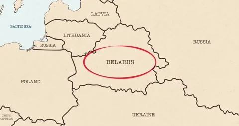 A red circle marking to belarus on a vintage political map Stock Footage 337432867
