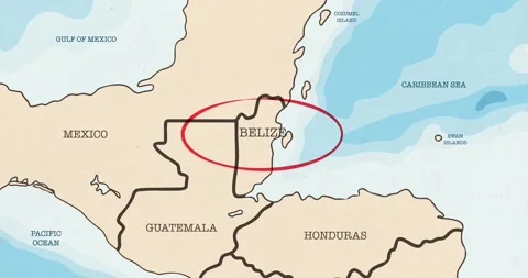 A red circle marking to belize on a vintage political map Video stock 337432870