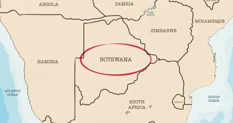 A red circle marking to botswana on a vintage political map 스톡 동영상 337432876