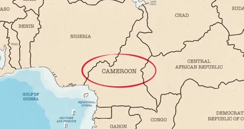 A red circle marking to cameroon on a vintage political map Video stock 337432888