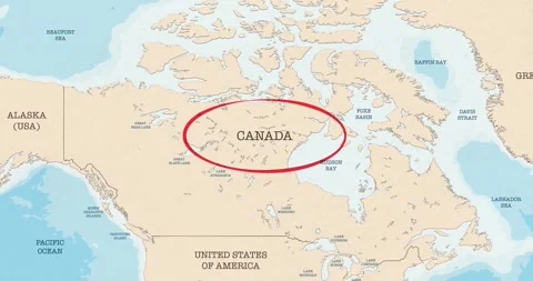 A red circle marking to canada on a vintage political map Stock Footage 337432889