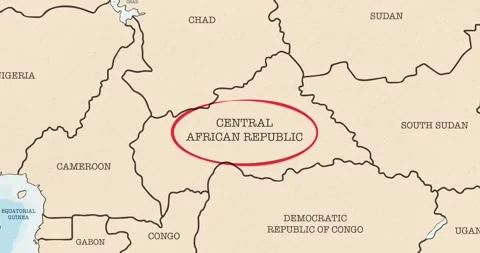 A red circle marking to central african republic on a vintage political map Video stock 337432893