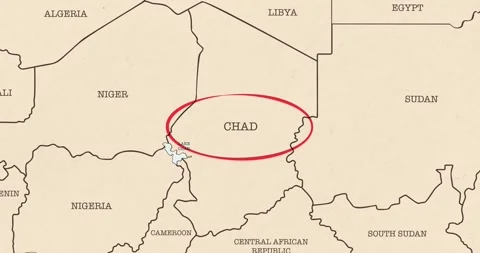 A red circle marking to chad on a vintage political map Video stock 337432896