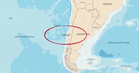 A red circle marking to chile on a vintage political map Video stock 337432897
