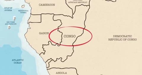 A red circle marking to congo on a vintage political map Video stock 337432902