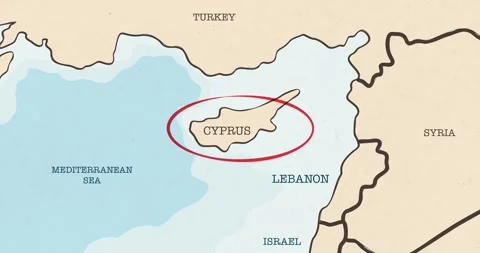 A red circle marking to cyprus on a vintage political map Video stock 337432908