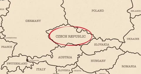 A red circle marking to czech republic on a vintage political map Video stock 337432907