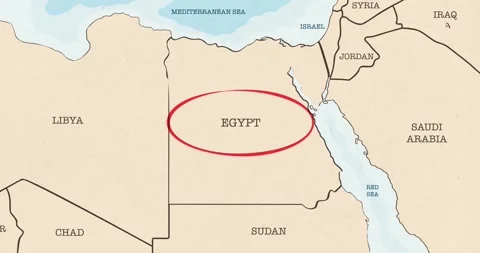 A red circle marking to egypt on a vintage political map Video stock 337432915