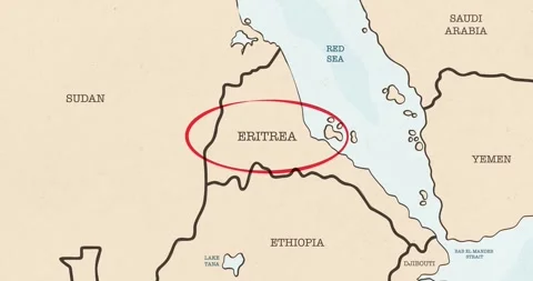 A red circle marking to eritrea on a vintage political map Video stock 337432842