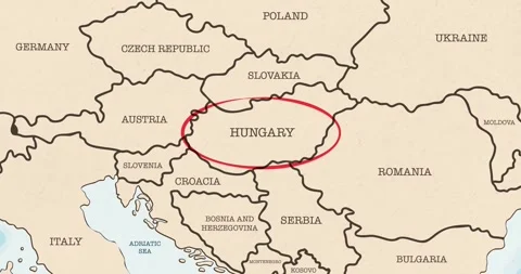 A red circle marking to hungary on a vintage political map Video stock 337432959