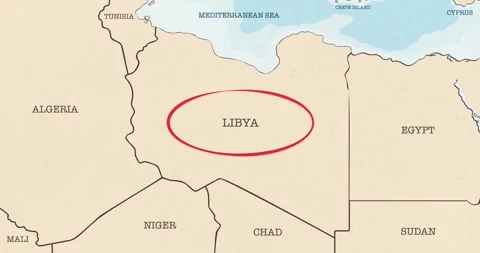 A red circle marking to libya on a vintage political map Vídeos de archivo 337432992