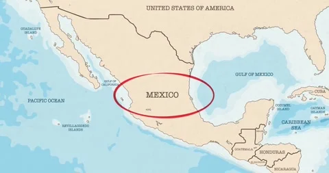 A red circle marking to mexico on a vintage political map Video stock 337433015