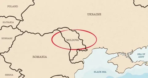 A red circle marking to moldova on a vintage political map Video stock 337433016
