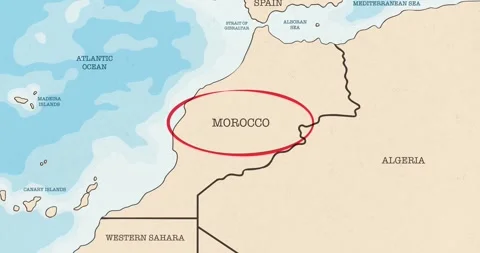 A red circle marking to morocco on a vintage political map Video stock 337433022