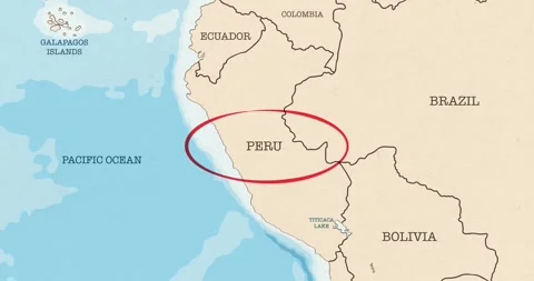 A red circle marking to peru on a vintage political map Vídeos de archivo 337433048