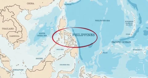A red circle marking to philippines on a vintage political map Stock Footage 337433050