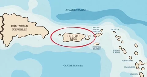 A red circle marking to puerto rico on a vintage political map 스톡 동영상 337433054
