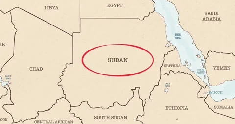 A red circle marking to sudan on a vintage political map Video stock 337433083