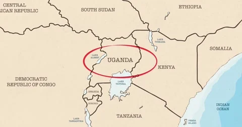 A red circle marking to uganda on a vintage political map Video stock 337433222