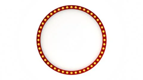 Red circle marquee light board sign retro on white background. 3d rendering Stock Illustration