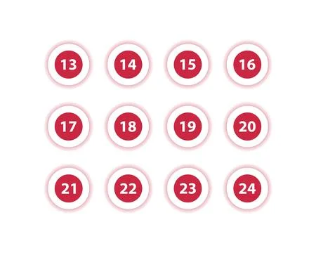 Red Circle Number Bullets in flat design style 13 to 24 Stock-Illustration