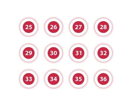 Red Circle Number Bullets in flat design style 25 to 36 Stock Illustration