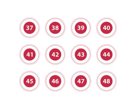 Red Circle Number Bullets in flat design style 37 to 48 Stock Illustration