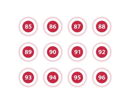 Red Circle Number Bullets in flat design style 85 to 96 Stock Illustration
