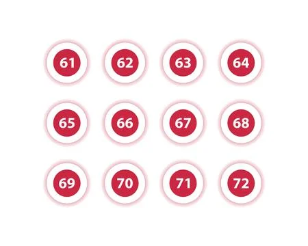 Red Circle Number Bullets in flat design style 61 to 72 Stock Illustration