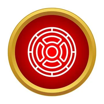 Red circle with ornate white security shield icon Stock Illustration